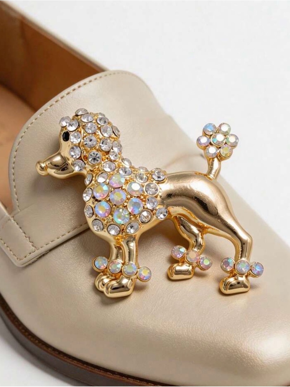 Gold Poodle Dog Brooch with Clear Crystal Accents - Picture 2 of 7